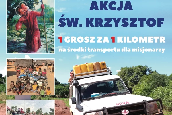 pomoc misjonarzom misyjna Akcja św. Krzysztof 2024 Parafia Narodzenia NMP w Dąbrowicy Parafia Dąbrowica plakat grafika