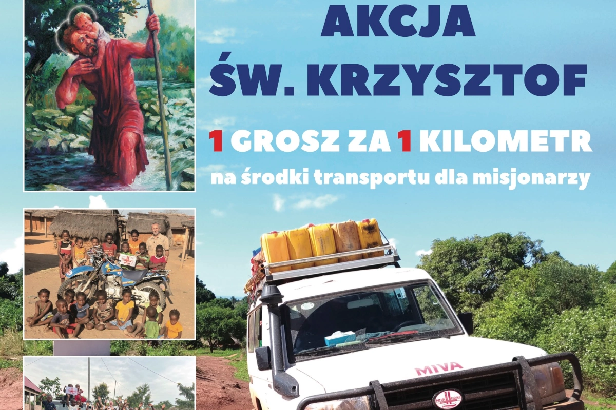 pomoc misjonarzom misyjna Akcja św. Krzysztof 2024 Parafia Narodzenia NMP w Dąbrowicy Parafia Dąbrowica plakat grafika