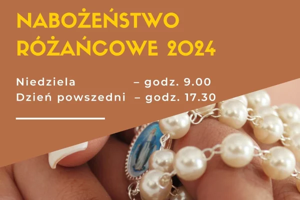 Nabożeństwa Różańcowe 2024 plakat Różaniec grafika Parafia Narodzenia NMP w Dąbrowicy Parafia Dąbrowica